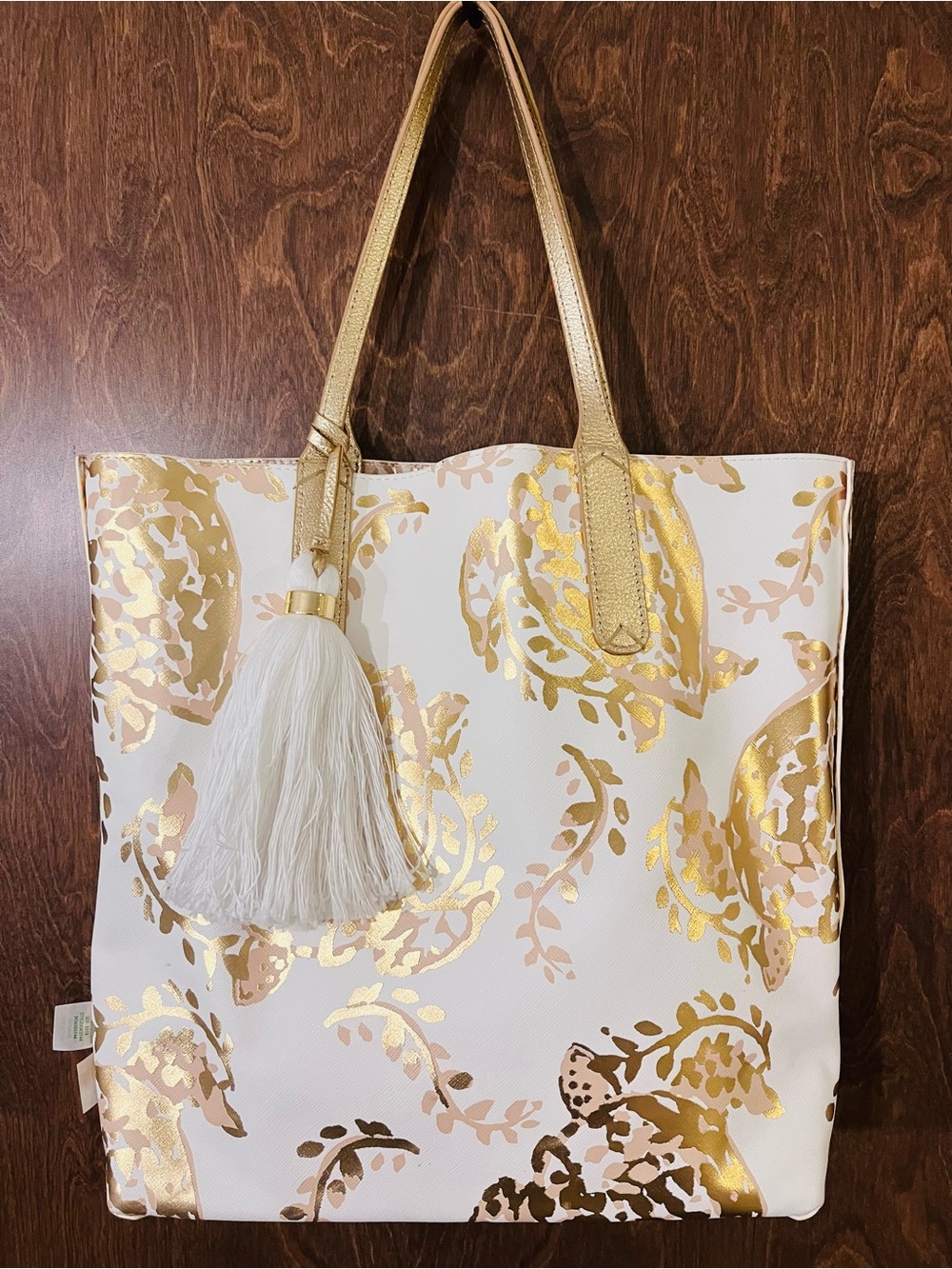 Lilly Pulitzer “Turtely Awesome” Metallic Gold & White Reversible Tote Large Bag